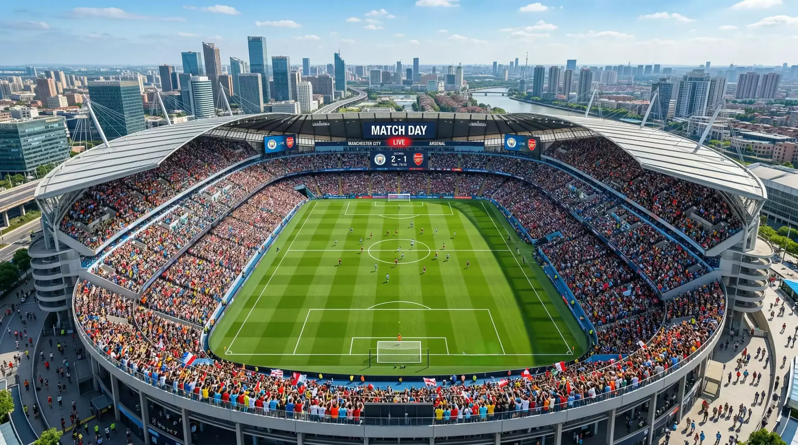 Aerial panorama of multiple World Cup 2026 host stadiums across the United States Mexico and Canada