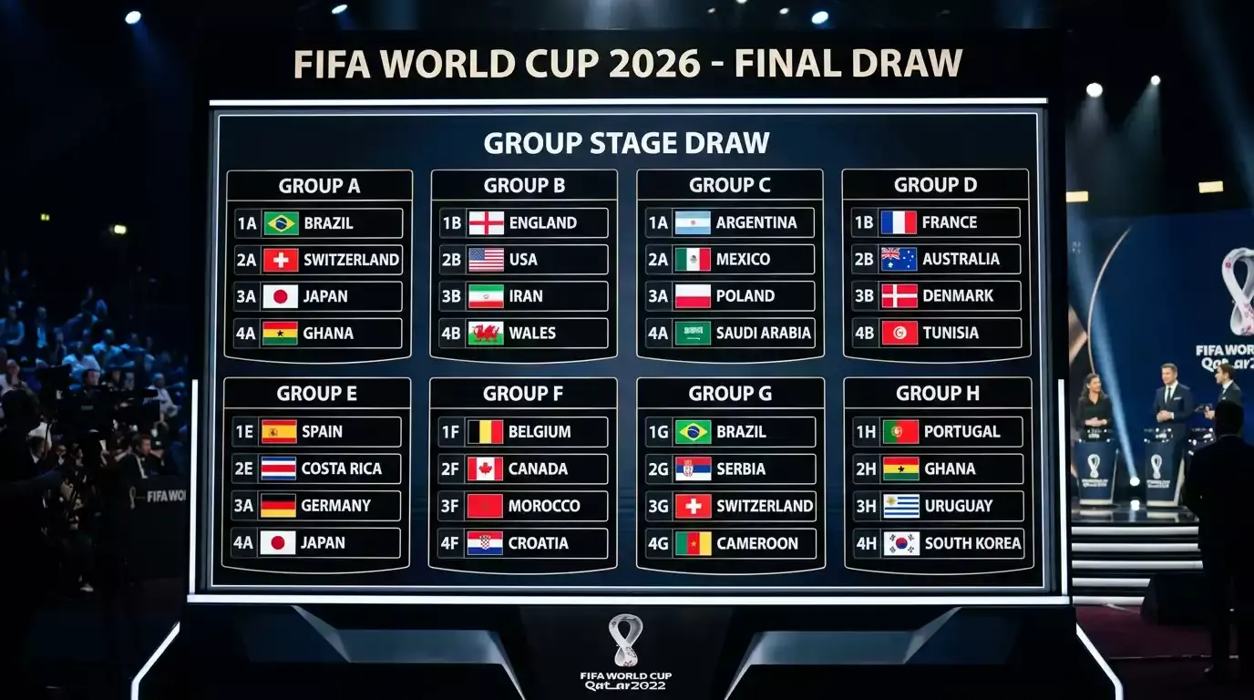 The complete World Cup 2026 group stage draw showing all 12 groups and 48 teams